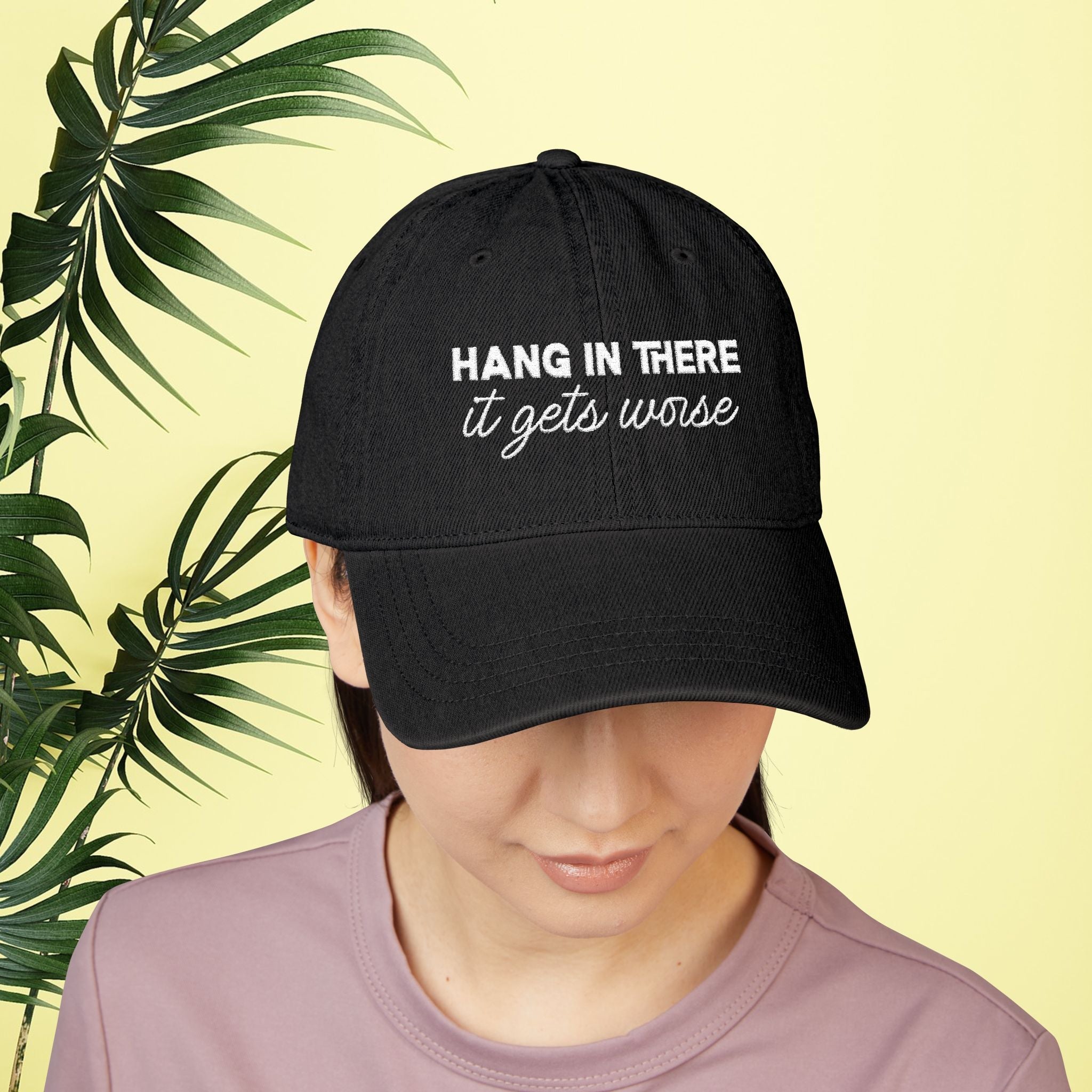 Bespattered Facade "Hang in There" White Embroidered Denim Cap