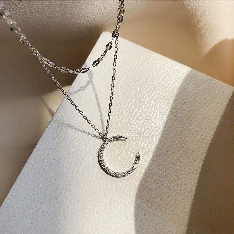 Stars, Moon, Six-pointed Star Double Necklace Female Sterling Silver Clavicle Chain