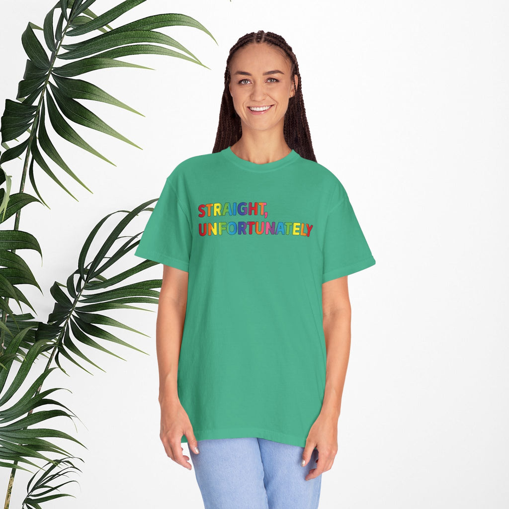 Bespattered Facade Rainbow Unfortunately Straight Colorful LGBTQ+ Pride Premium Unisex Comfort Colors Garment Dyed 100% Cotton T-Shirt