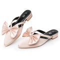 Rekayla Pink Mules for Woman Pointed Toe Flats Bow Knot Closed Toe Womens Mules Comfortable Women Dress Shoes Silky Mule Low Heels Slip on Backless Loafer for Casual Work Office Summer Size 9