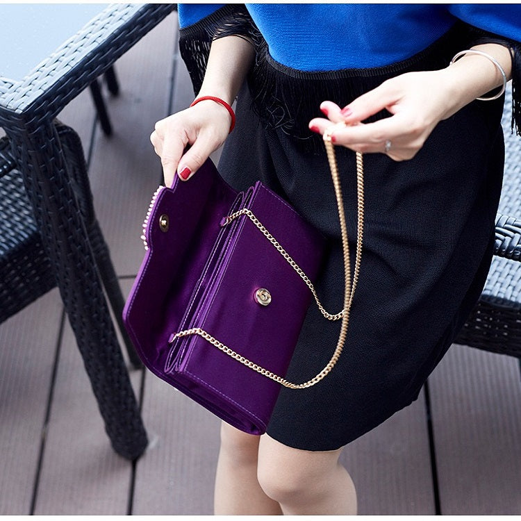 Vintage Rhinestone Satin Polyester Evening Clutch Bag