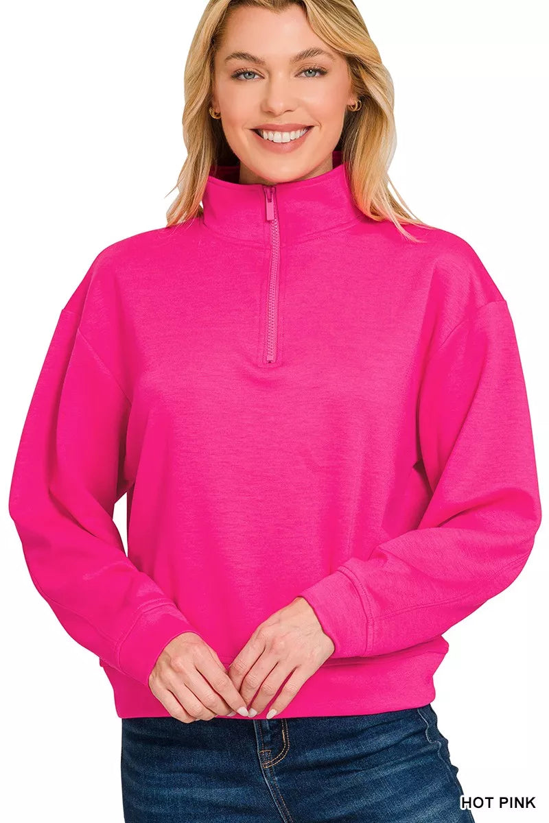 Zenana Scuba Half Zip Pullover Sweatshirt