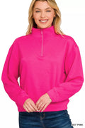 Zenana Scuba Half Zip Pullover Sweatshirt