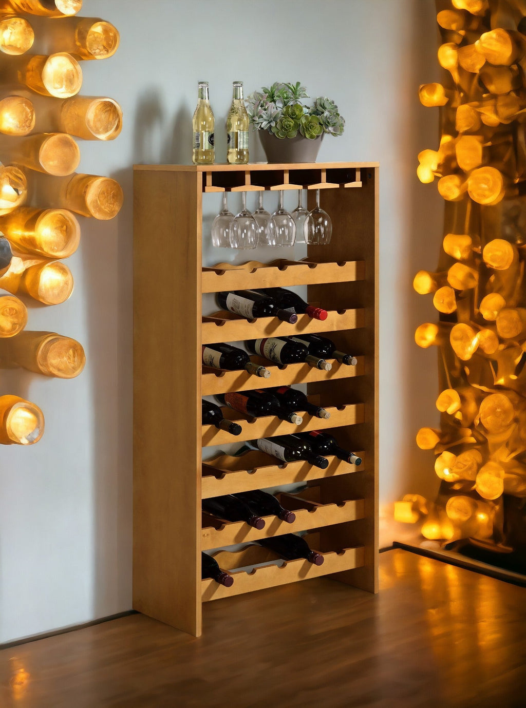Hanzi Oak Finish Wine Rack