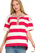 Zenana Striped Collared Polo Top