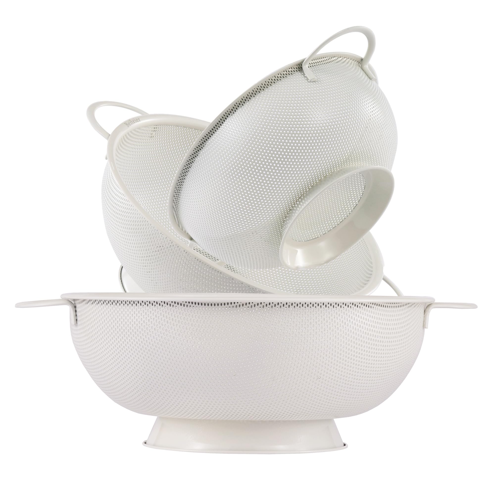 Stainless Steel Colander 3 PieceMetal Strainer Basket with Solid Base and Handles for Kitchen FoodPasta Noodles Vegetables and FruitsPowder CoatedBPA FreeDishwasher Safe2 & 3 & 4.5 Qt (Cream)