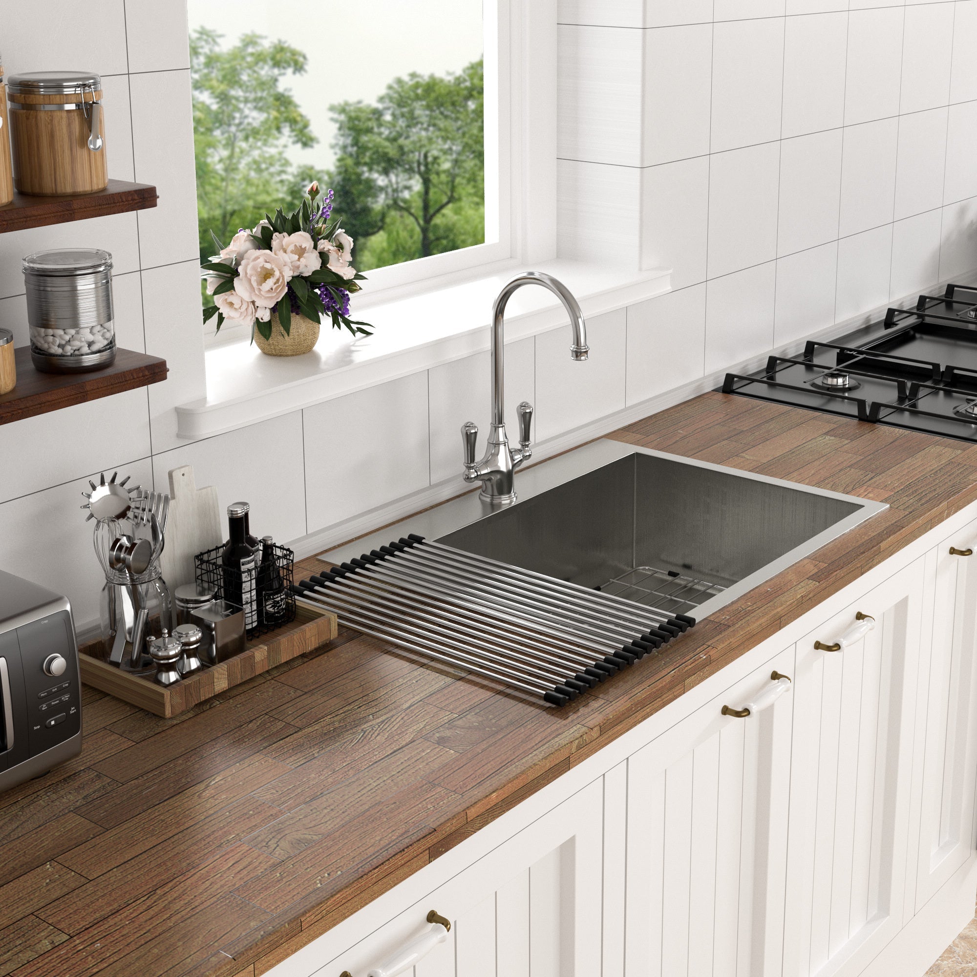 Brushed Nickel Stainless Steel 25 x 22 x 9 Inch Kitchen Sink Drop In with Single Bowl Topmount Design