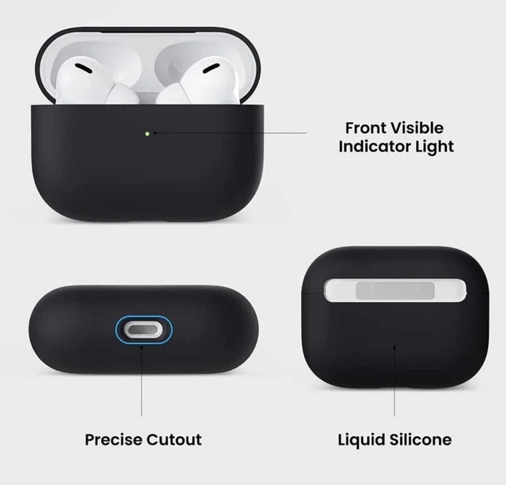 Silicone Case Compatible with AirPods Pro (2019), Liquid Silicone Protective Skin with Front LED Visible Indicator, Black