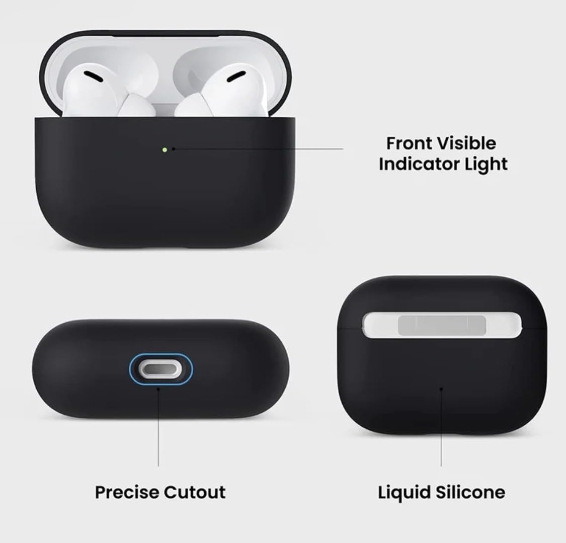 Silicone Case Compatible with AirPods Pro (2019), Liquid Silicone Protective Skin with Front LED Visible Indicator, Black