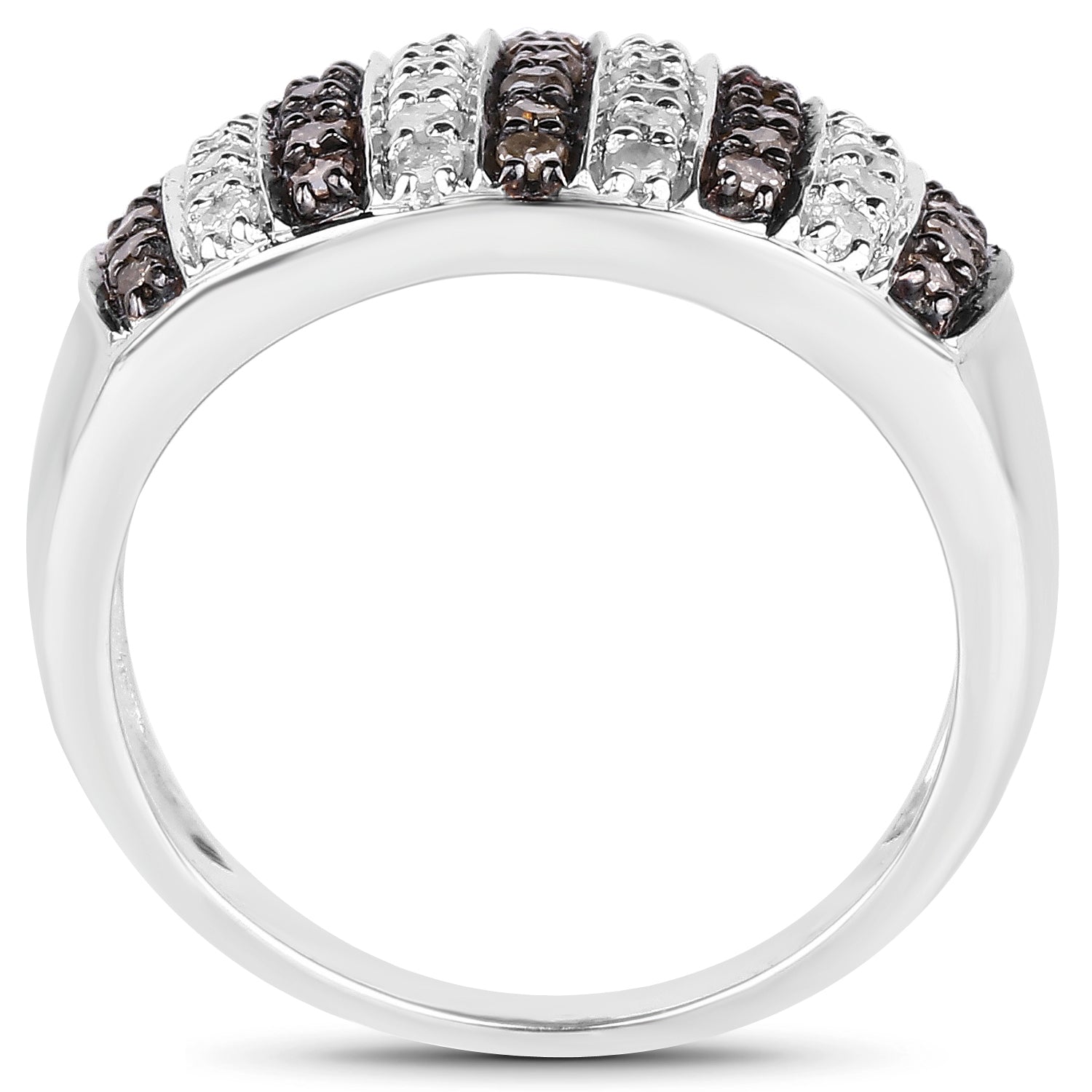0.83 Carat Genuine Champagne Diamond and White Diamond .925 Sterling Silver Ring