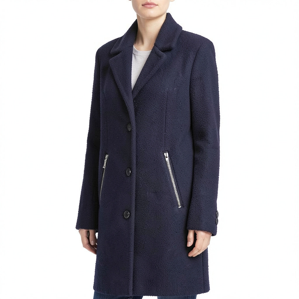 Calvin Klein Womens Boucle 3 Wool Coat with Button Closure, Indigo, Medium