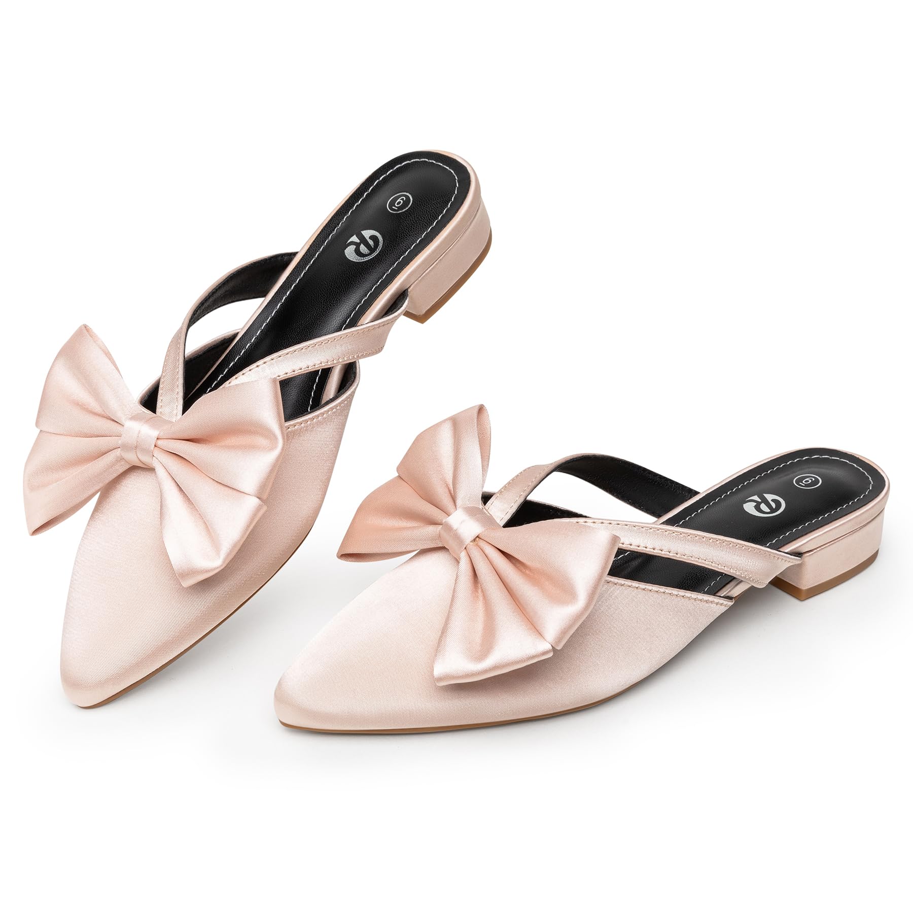 Rekayla Pink Mules for Woman Pointed Toe Flats Bow Knot Closed Toe Womens Mules Comfortable Women Dress Shoes Silky Mule Low Heels Slip on Backless Loafer for Casual Work Office Summer Size 9