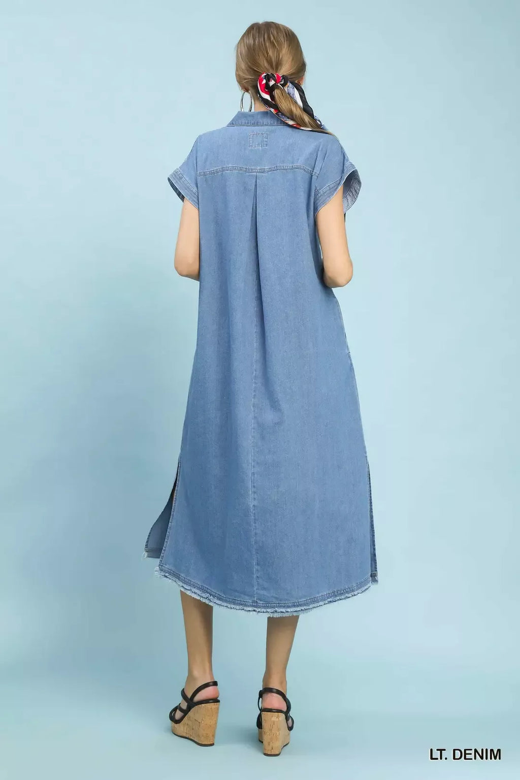 Umgee Stone Washed Collared Denim Midi Dress