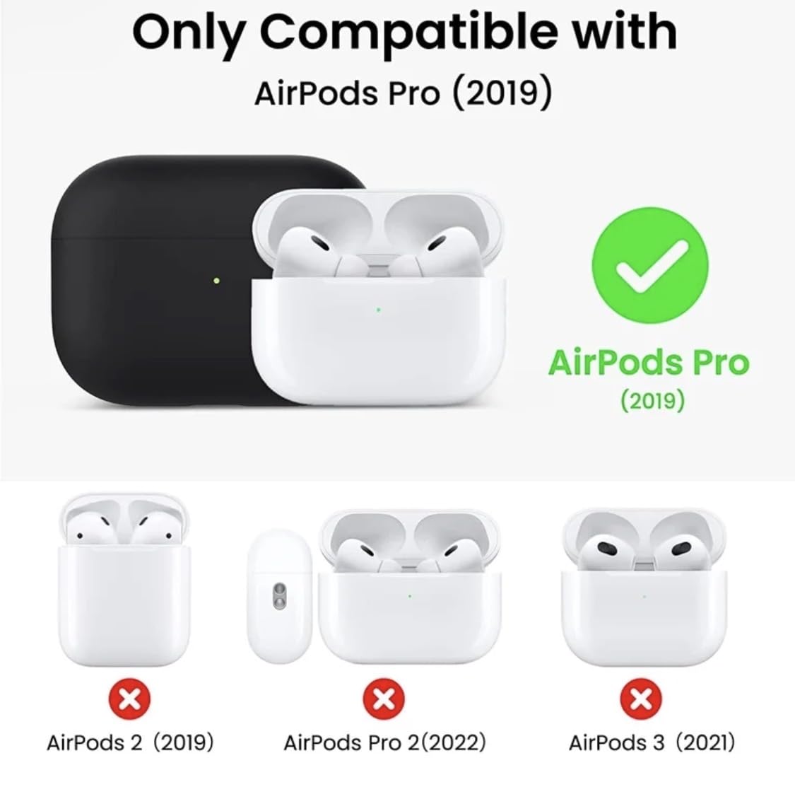 Silicone Case Compatible with AirPods Pro (2019), Liquid Silicone Protective Skin with Front LED Visible Indicator, Black