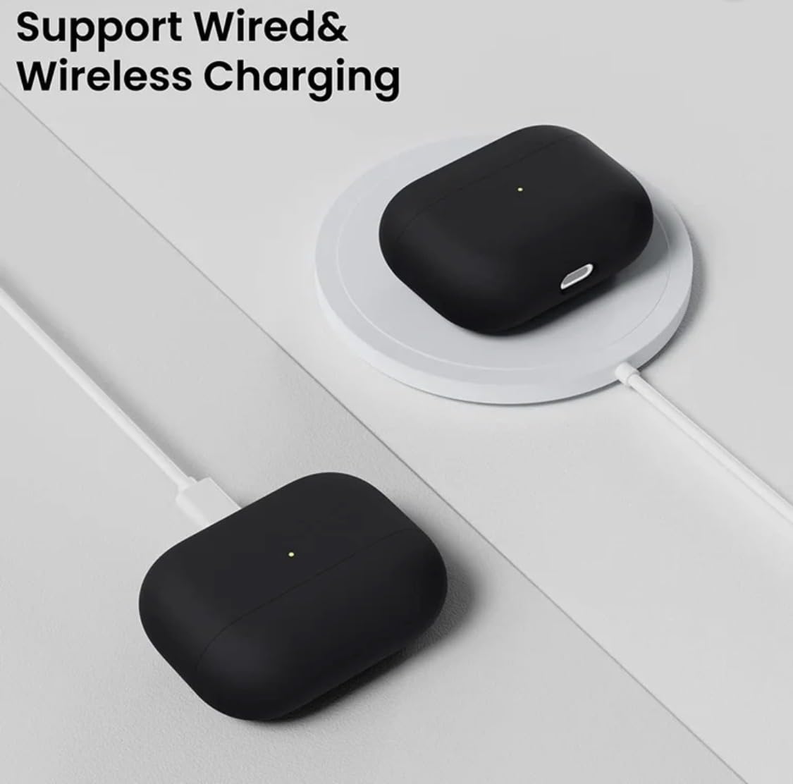 Silicone Case Compatible with AirPods Pro (2019), Liquid Silicone Protective Skin with Front LED Visible Indicator, Black