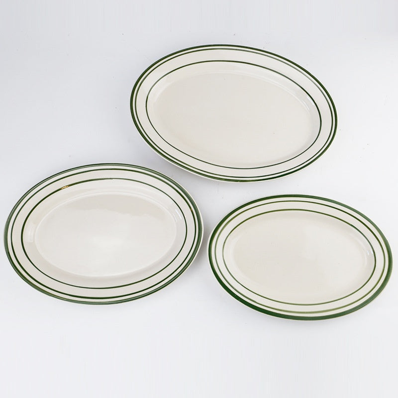 Ceramic Dish with Red and Green Line for Rice & Noodles