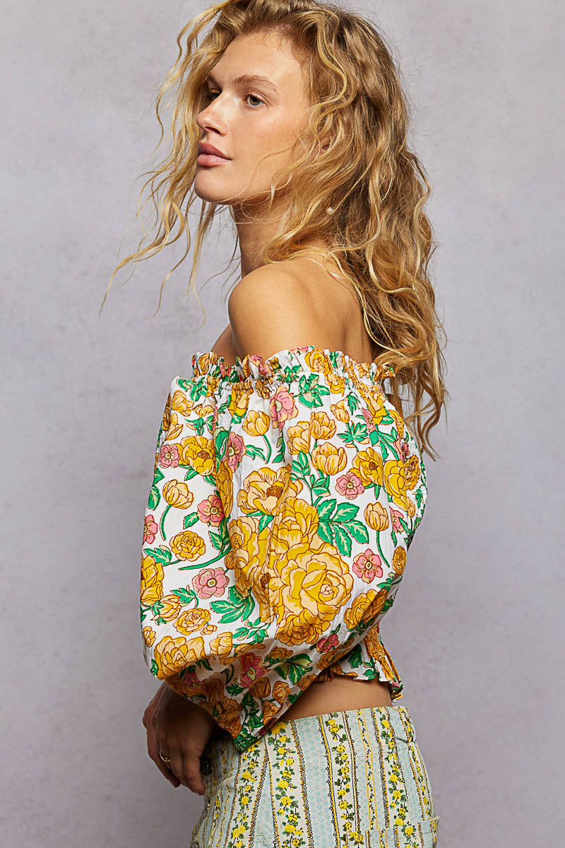 POL Floral Print Off-Shoulder Smocked Blouse