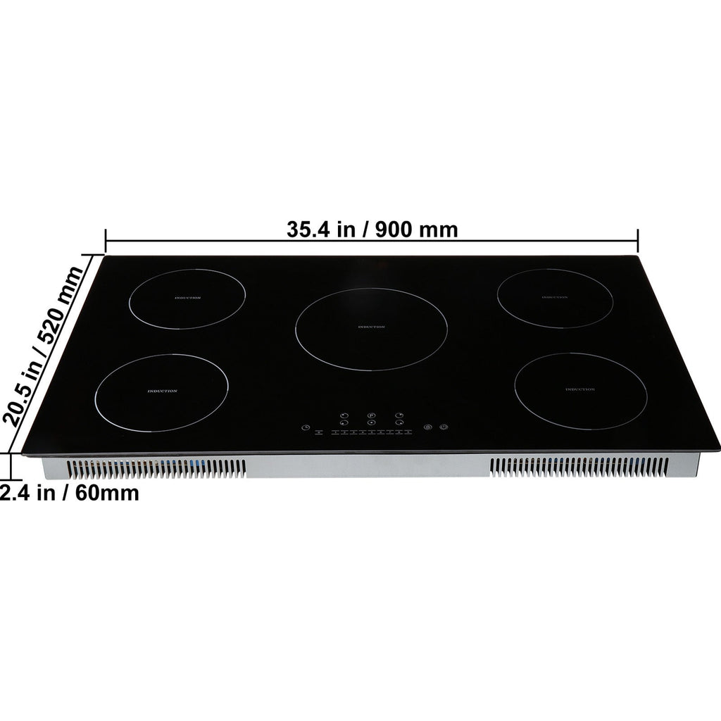 Electric Cooktop, 5 Burners, 36'' Induction Stove Top, Built-in Magnetic Cooktop 9200W, 9 Heating Level Multifunctional Burner, LED Touch Screen w/ Child Lock & Over-Temperature Protection