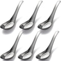 6Pcs Soup Spoons Stainless Steel Spoons Chinese Soup Spoons Mirror Polished Asian Soup Spoons Set of 6 Dinner Spoons for Ramen Pho Wonton Dumpling Noodles Bouillon Dessert Cereal Thai Miso
