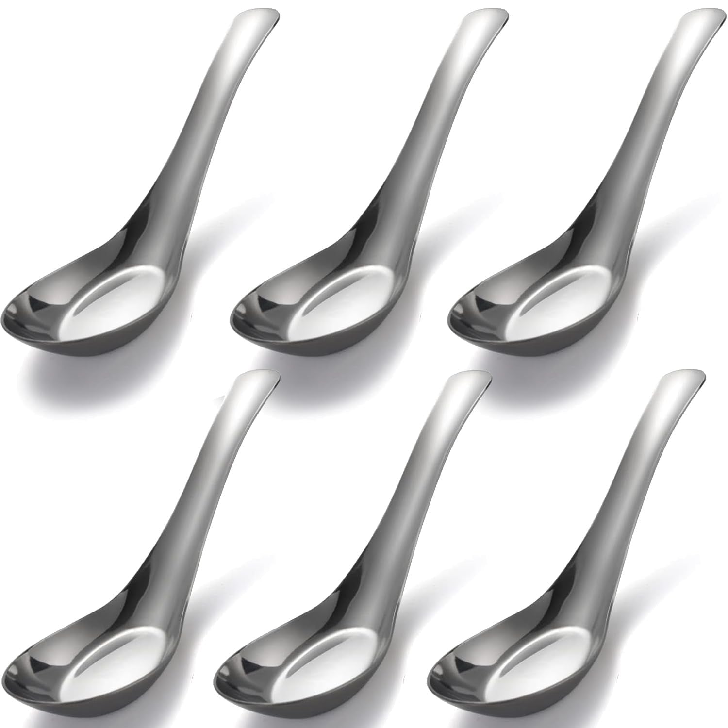 6Pcs Soup Spoons Stainless Steel Spoons Chinese Soup Spoons Mirror Polished Asian Soup Spoons Set of 6 Dinner Spoons for Ramen Pho Wonton Dumpling Noodles Bouillon Dessert Cereal Thai Miso