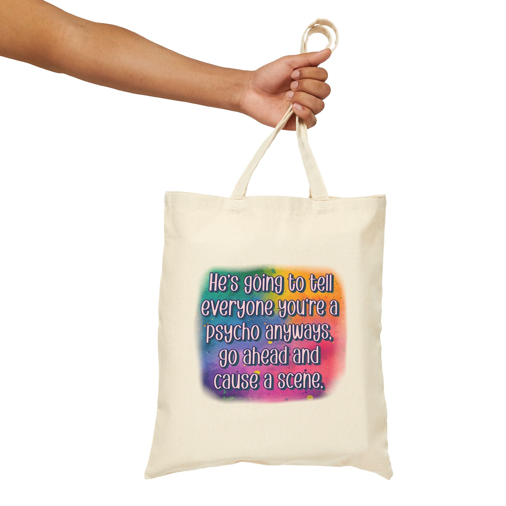 Bespattered Facade Rainbow "Cause a Scene" Canvas Tote Bag Reusable Carryall