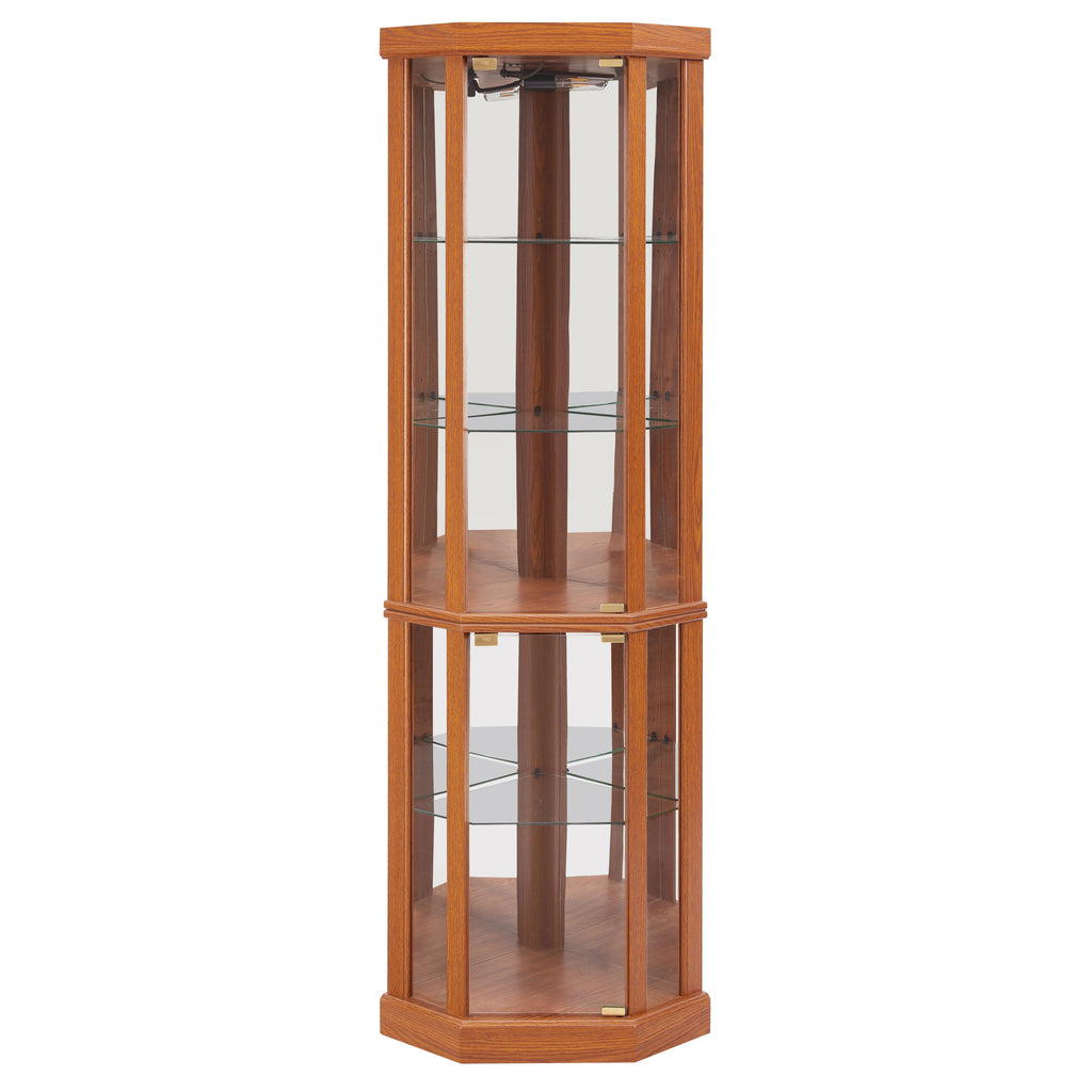 Corner Lighted Curio Cabinet Corner Glass Cabinet Lighted Curio Cabinet Corner Display Case for Living Room, Curio Cabinet, Antique collection, Wine,Bar Glass Storage Light Included,Dark oak