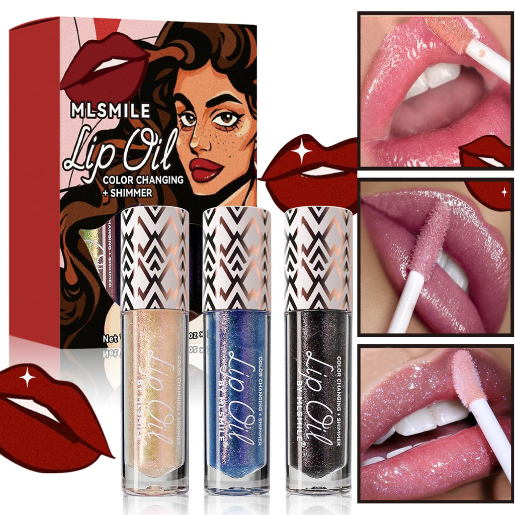 Qawnfy 3Pcs Boss Up Color Changing Lip Oil Shimmering Temperature Color Changing Lip Gloss Tinted Lip Stain Long Lasting Nourishing Moisturizing Lip Glow Oil for Lip Care and Dry Lips (A#)