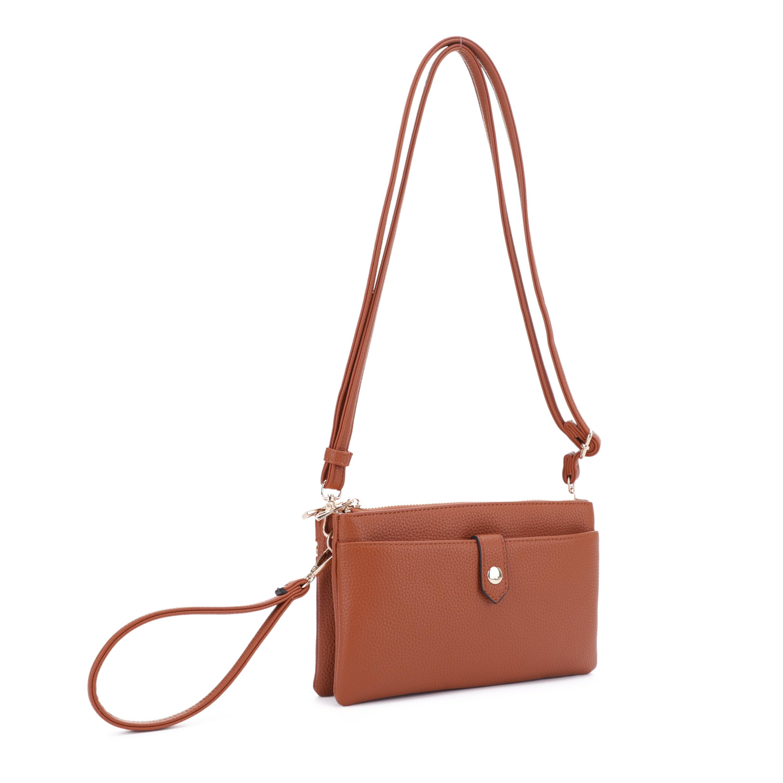 Isabelle Womens Crossbody Shoulder Bag Cell Phone Purse Wallet Wristlet Clutch with Adjustable Strap and Zipper (Brown)