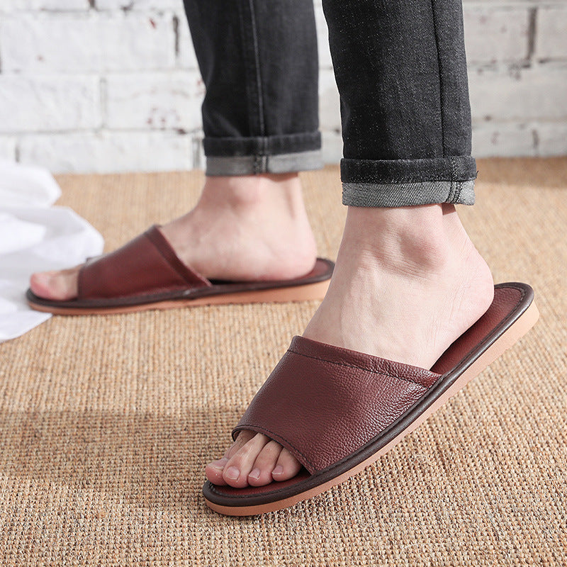 Home Leather Slippers for Men and Women Indoor Use