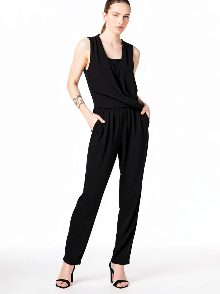 Bar III Women's Sleeveless Draped Jumpsuit, Black, Size Small