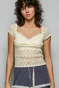 POL Sweetheart Neck Lace Short Sleeve Top