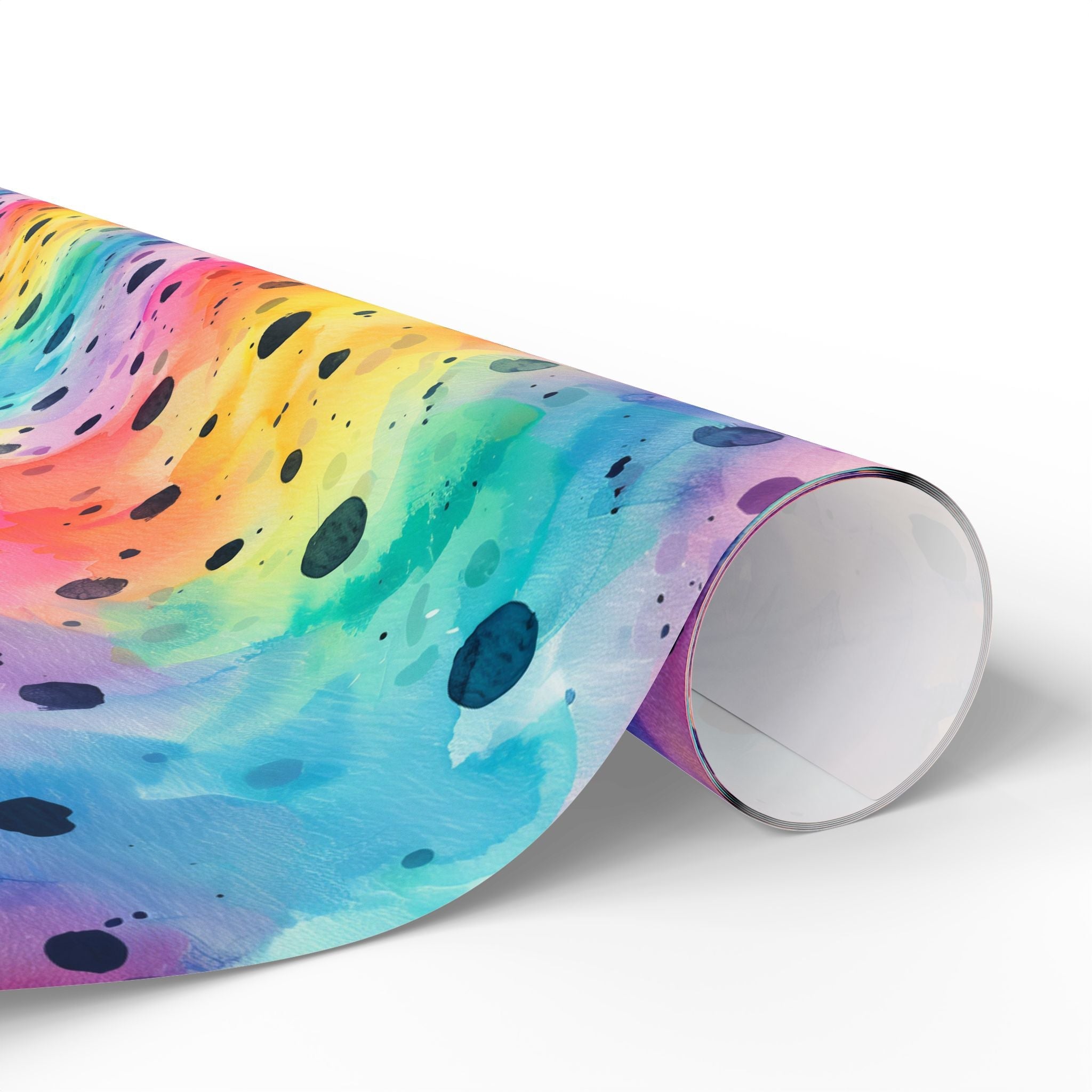 Bespattered Facade Rainbow Watercolor Dots Wrapping Paper | Three Sizes | Glossy or Matte