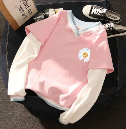 V-Neck Sweater with College Stitching Two-Piece Design