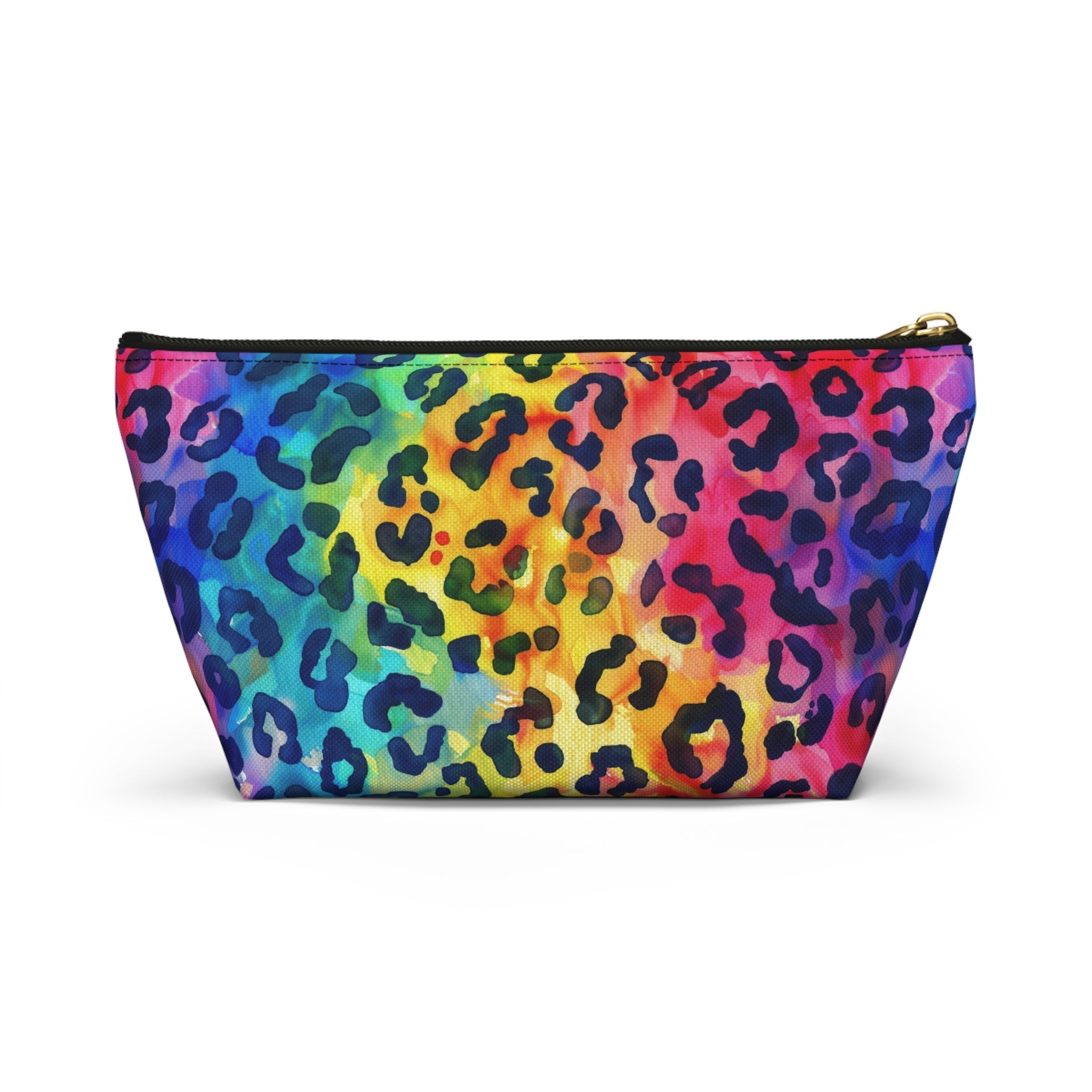 Bespattered Facade Rainbow Watercolor Leopard Accessory Pouch With T-Bottom | 2 Sizes