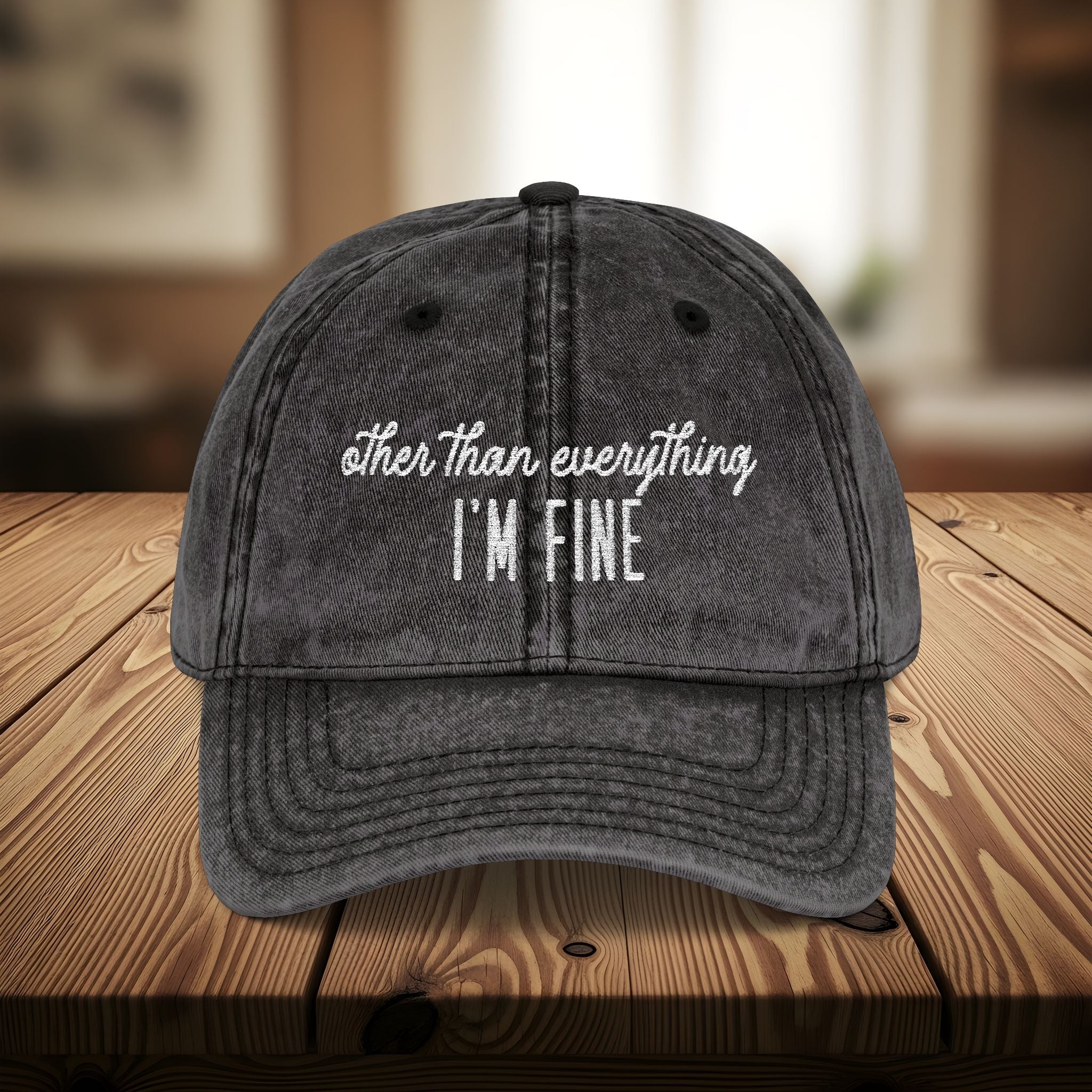 Bespattered Facade "I'm Fine" White Embroidered Vintage Cap