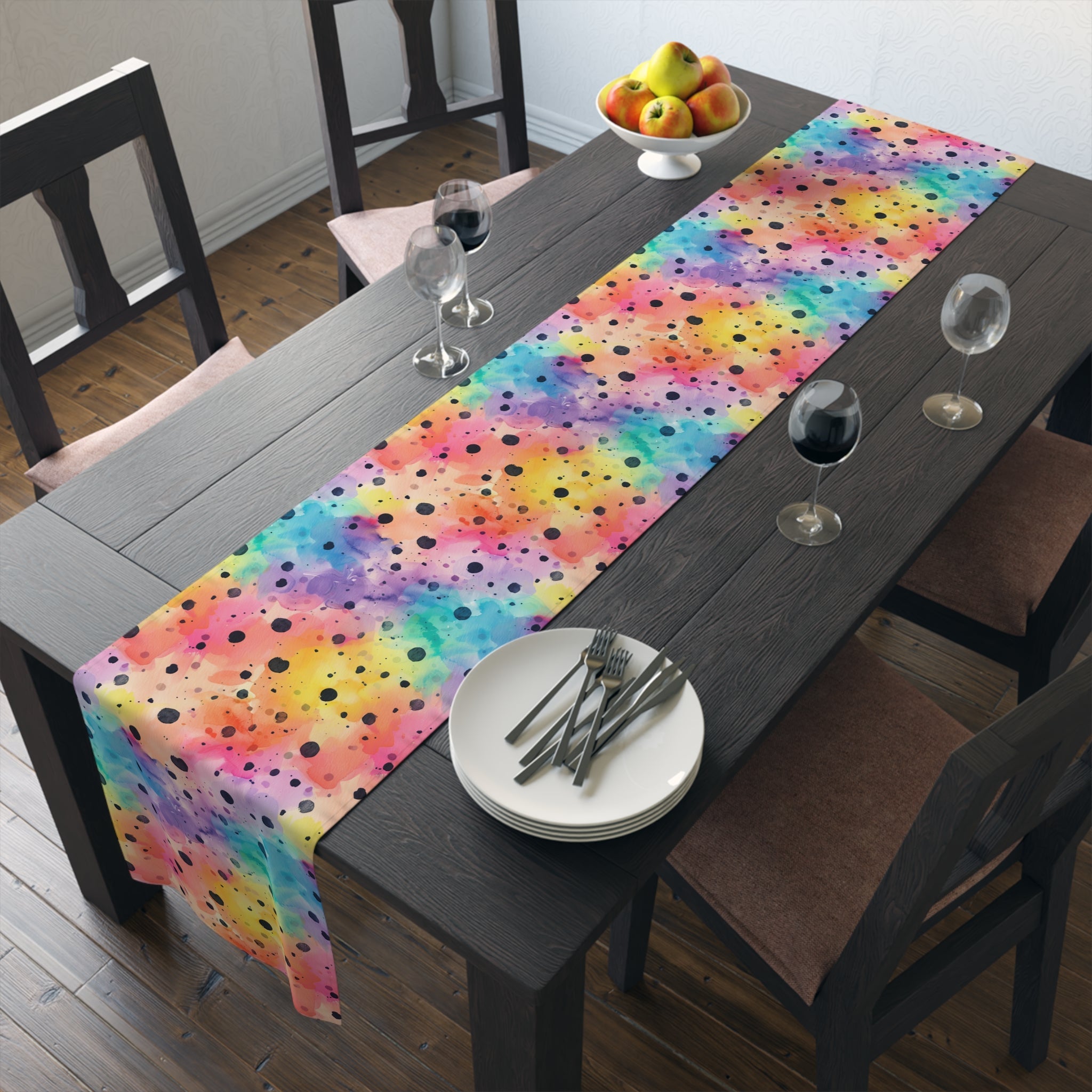 Bespattered Facade Rainbow Watercolor Dots Table Runner (2 sizes)
