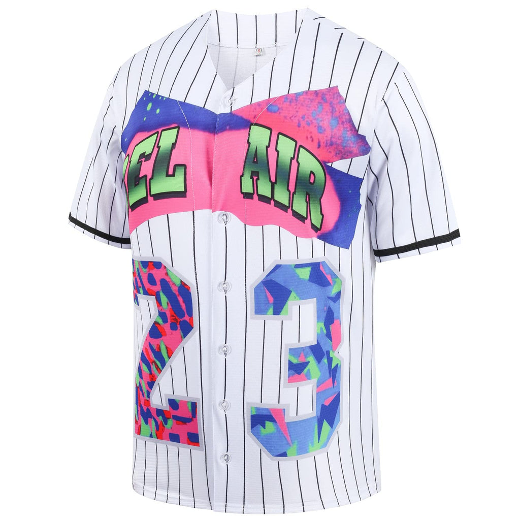kioken Bel Air Baseball Jersey90s Hip Hop Clothing for Men and Women Short Sleeves T Shirt for Party(White Stripe_S)