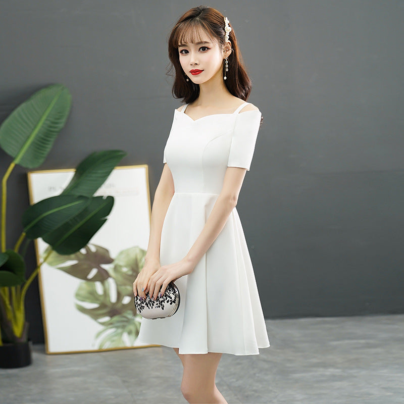 White Evening Dress for Women - Off-Shoulder Mini Dress