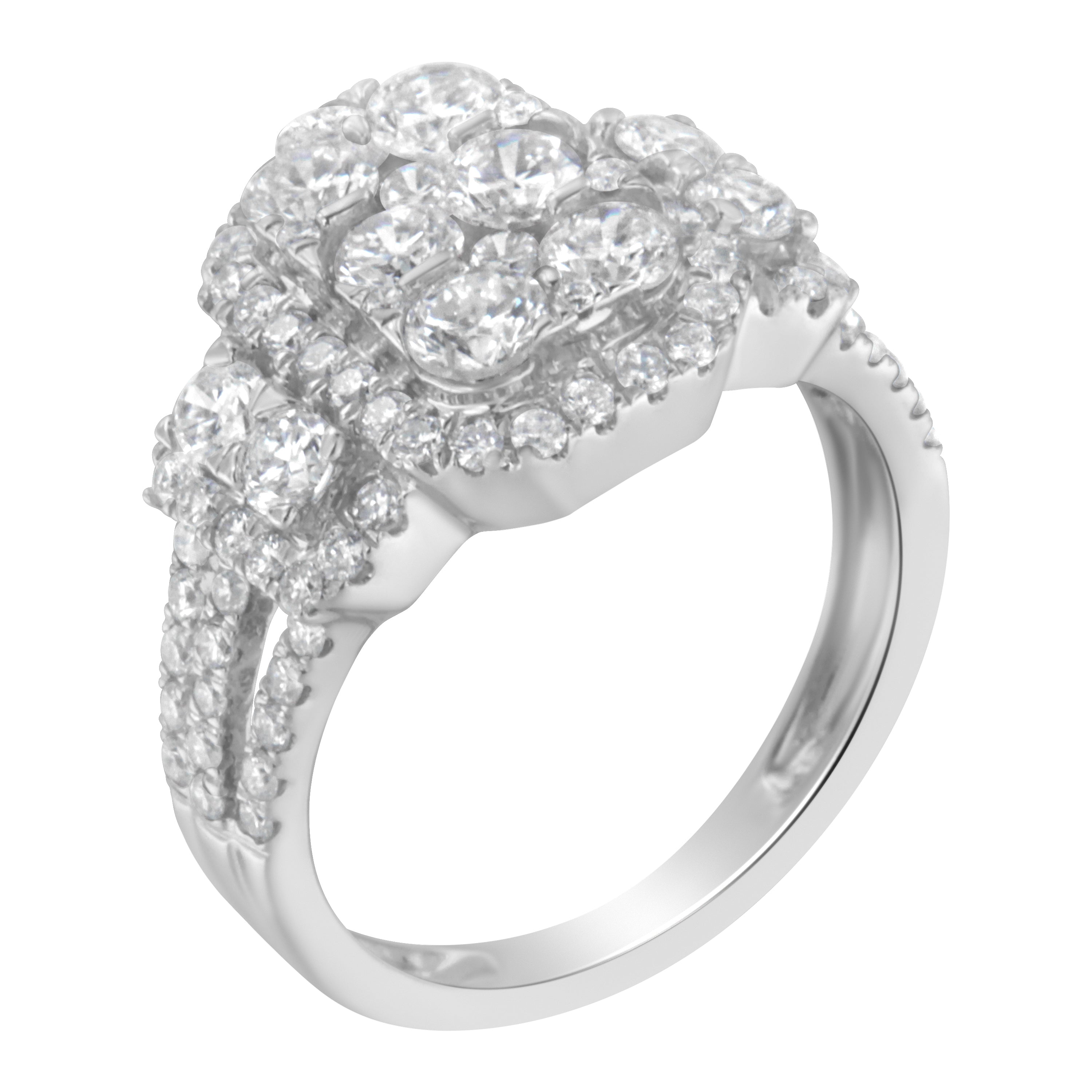 14K White Gold 2 1/4 Cttw Diamond Cocktail Cluster Ring (G-H Color, SI2-I1 Clarity) - Size 7