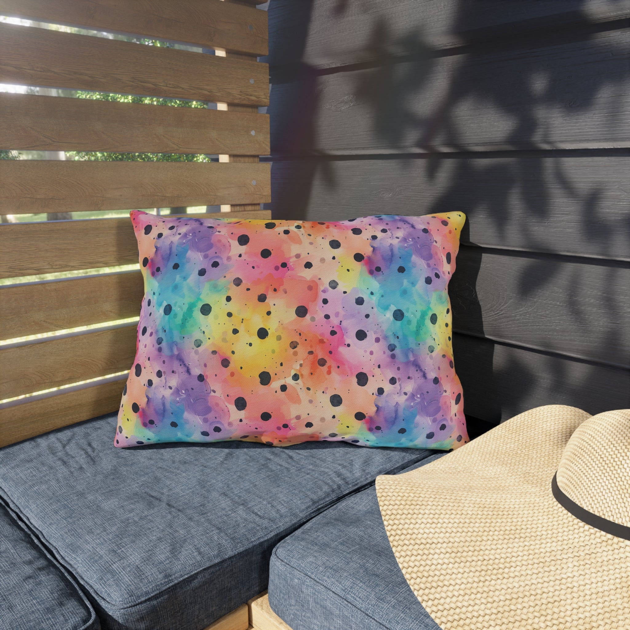 Bespattered Facade Rainbow Watercolor Dots UV-Resistant Outdoor Pillows | 4 Sizes