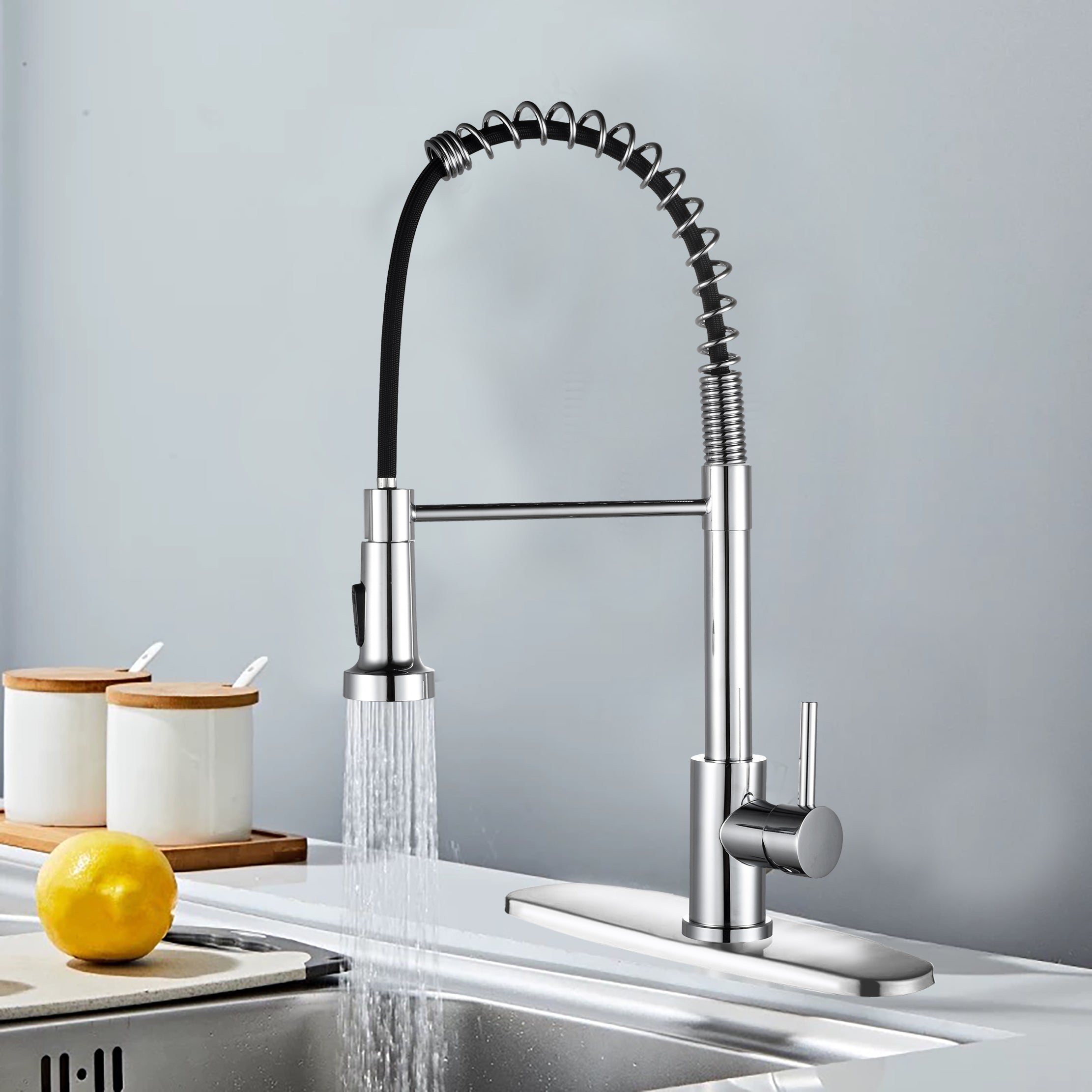 Kitchen Faucet with Pull Down Sprayer Industrial 1 Handle 1 Hole Or 3 Hole Faucet for Farmhouse Camper Laundry Utility Rv Wet Bar Sinks, Stainless Steel, Chrome