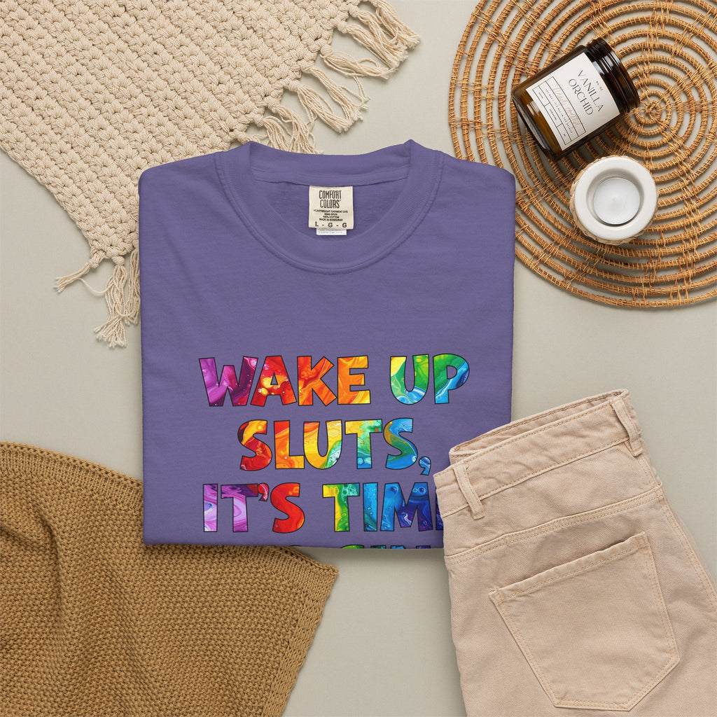 Bespattered Facade Rainbow Wake Up Colorful LGBTQ+ Pride Premium Unisex Comfort Colors Garment Dyed 100% Cotton T-Shirt