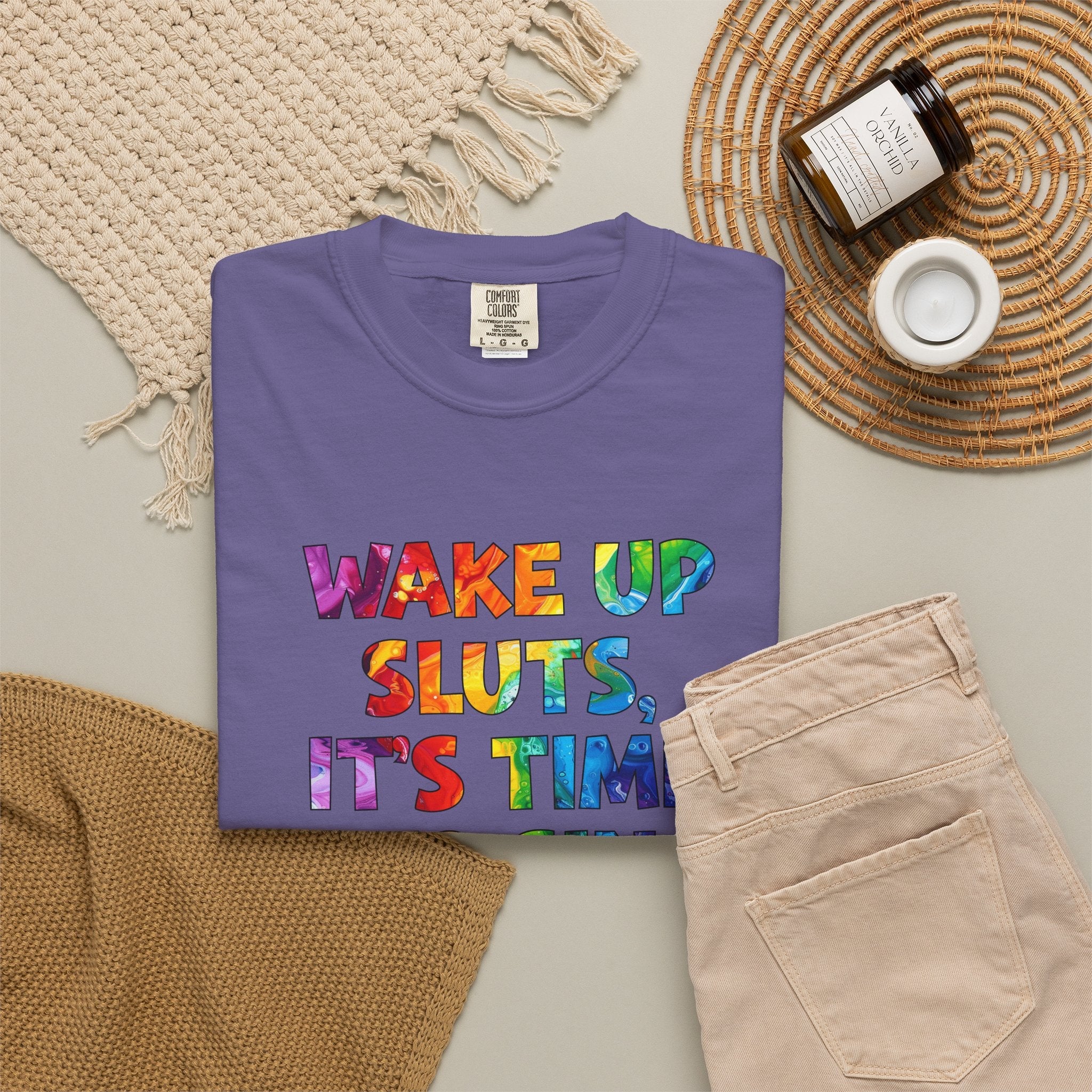 Bespattered Facade Rainbow Wake Up Colorful LGBTQ+ Pride Premium Unisex Comfort Colors Garment Dyed 100% Cotton T-Shirt