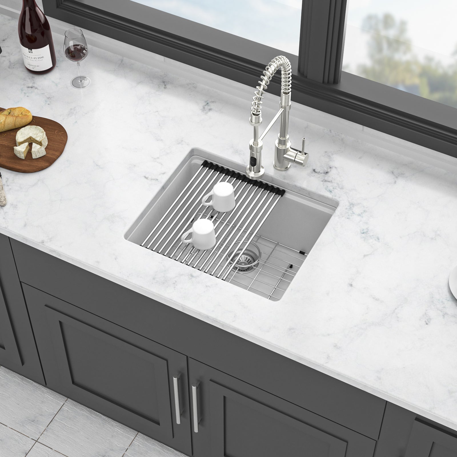 Quartz Granite Composite Workstation Undermount Kitchen Sink 21x18' White