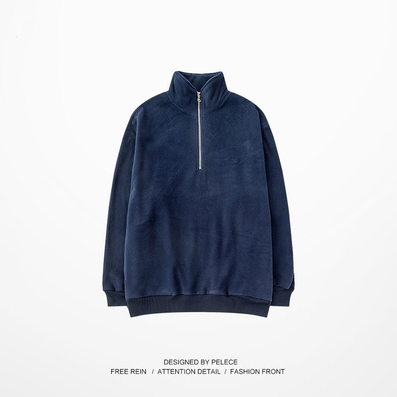 Thick Plush Stand-Up Collar Zipper Casual Sweater