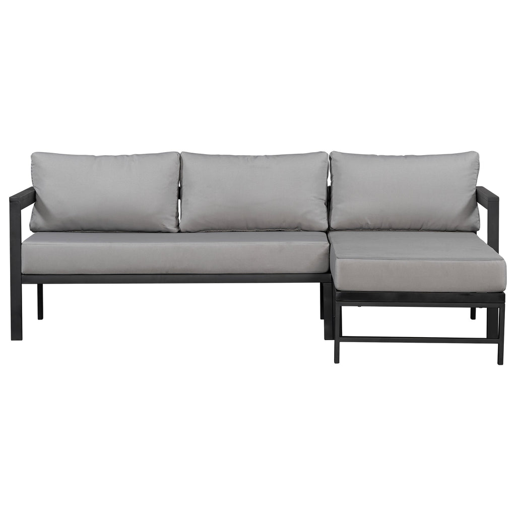 U_style Outdoor L-Shaped Sofa with Iron Frame,Weather-Resistant Patio Sofa Set with Ultra-Thick Cushions,Comfortable Seating for 3,Ideal for Patio, Balcony,and Garden