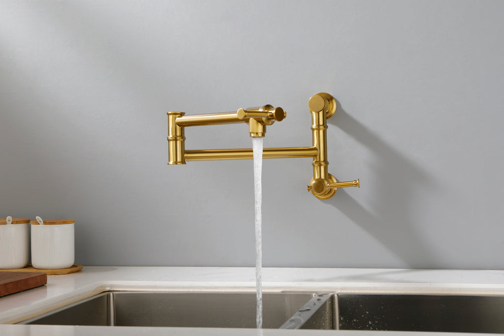 Wall mounted Pot Filler Faucet, Modern Brass Pot Filler Two-Attachment Wall Mount Folding Kitchen Pot Filler Swing Arm