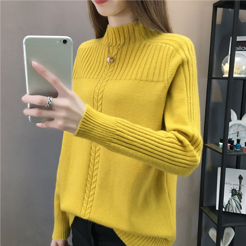 Korean High-Neck Women's Knitted Sweater for Fall/Winter