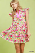 Umgee Floral Flutter Sleeve Tiered Mini Dress