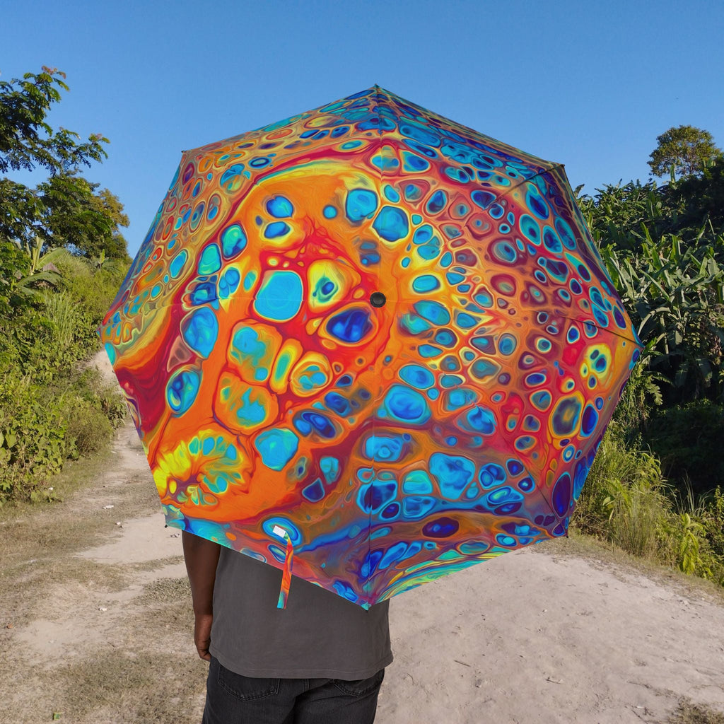 Bespattered Facade Intergalactic Rainbow Foldable Umbrella — Compact Semi-Automatic Rain Parasol
